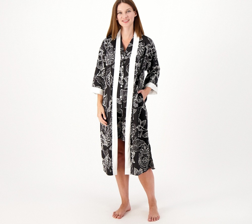 Breezies Women's Sleepwear Sz XL Lounge Satin Breeze Duster Black A593208