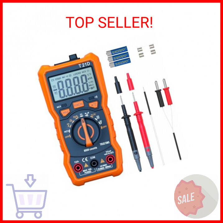 Auto-Ranging Digital Multimeter, TRMS 6000 Counts AC DC Voltmeter Ohm Volt Amp M