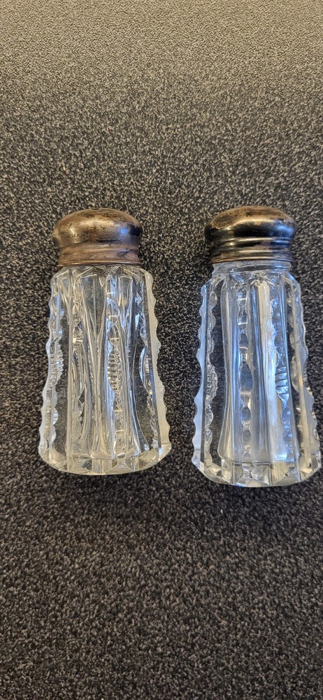 Antique Sterling Silver, Cut Crystal, Salt & Pepper Shakers, 3
