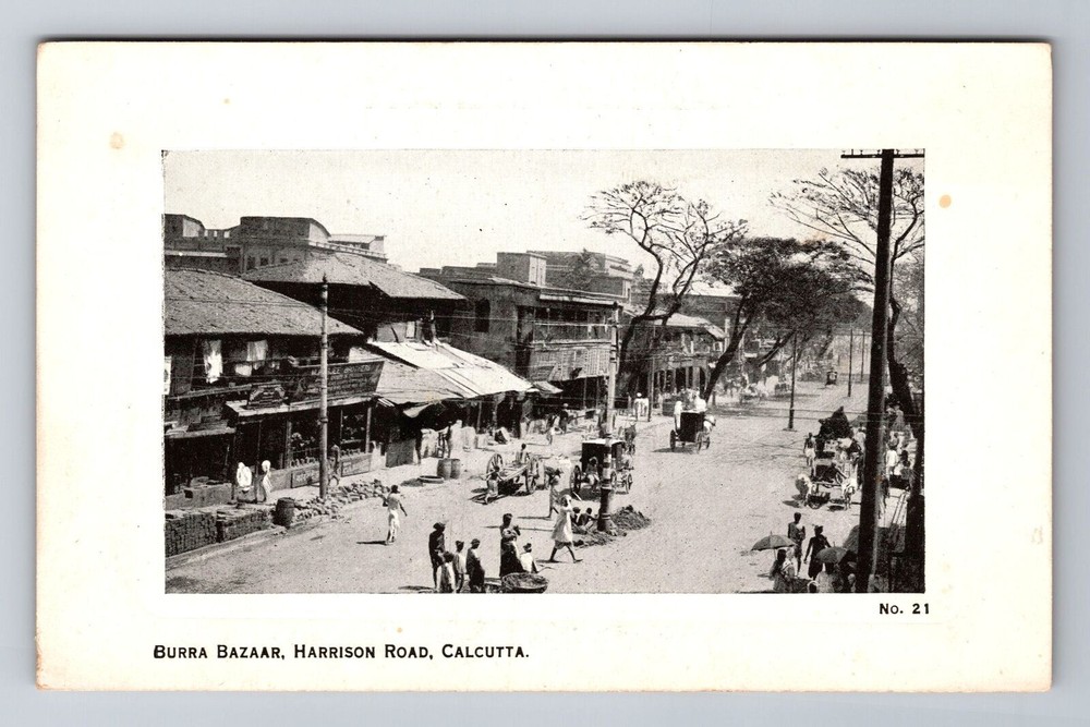 Calcutta India, Burra Bazaar, Harrison Road, Antique, Vintage Postcard