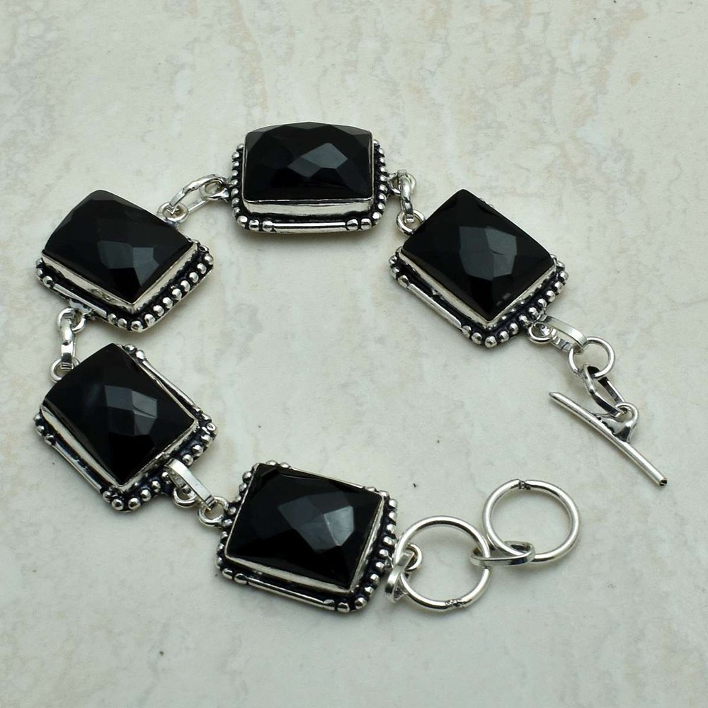 Black Onyx Gemstone Ethnic Handmade Bracelet Jewelry 28 Gms AB 51425