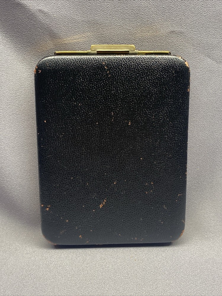 VTG Rogers Lin Bren Black Genuine Lether Cigarette Case Holder Slide Open Gold