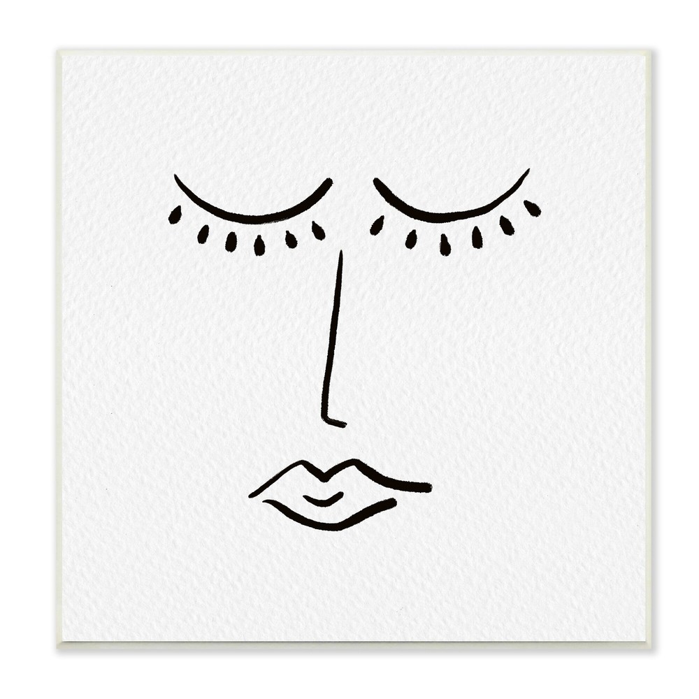 Stupell Closed Eyes Lips Minimal Face Doodle Style Wood Wall