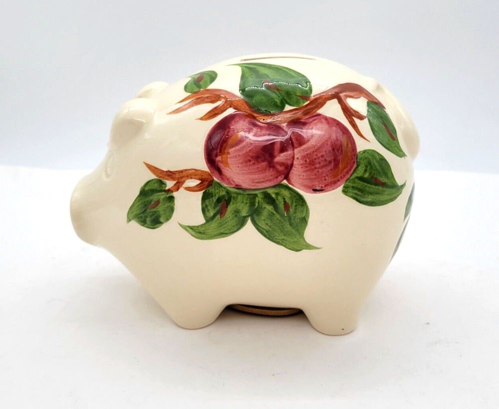 Rare Vintage Franciscan Apple Pattern Piggy Coin Bank Original Rubber Stopper