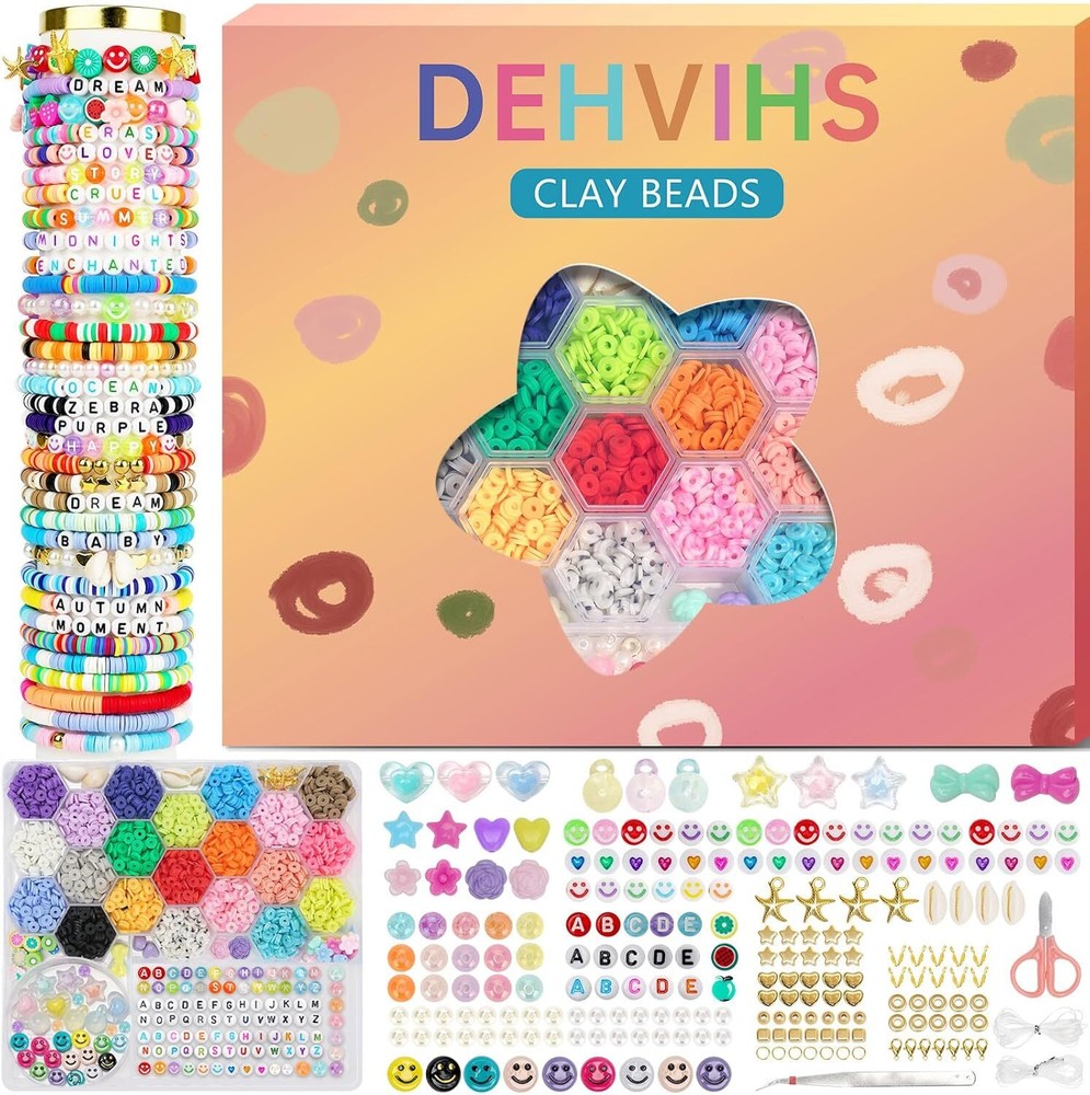 DEHVIHS 6000PCS Clay Beads Kit for Friendship Bracelets in 21 Colors with 2 Tools