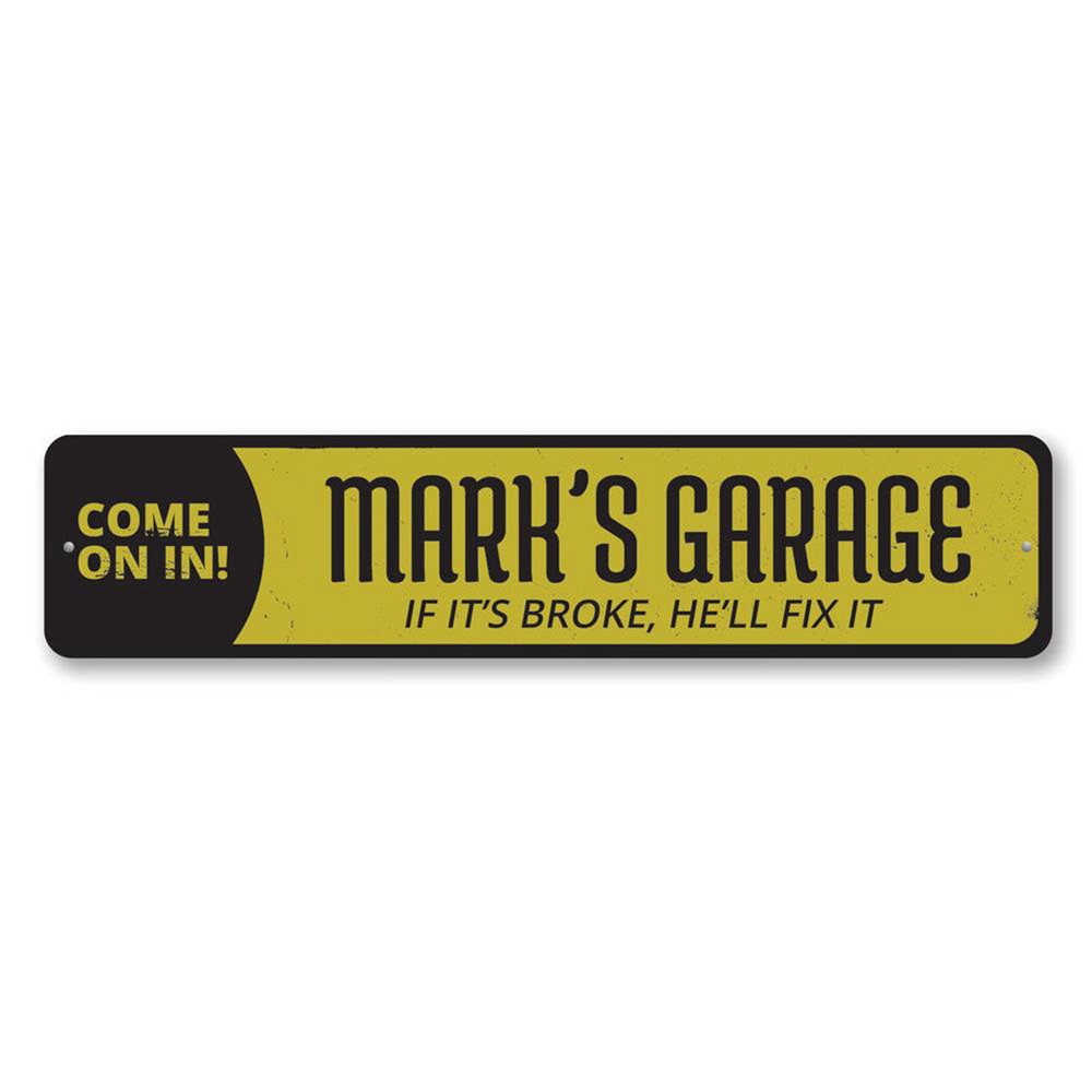 Garage Come On In Sign, Personalized Mechanic Name Man Cave Metal Decor Sign
