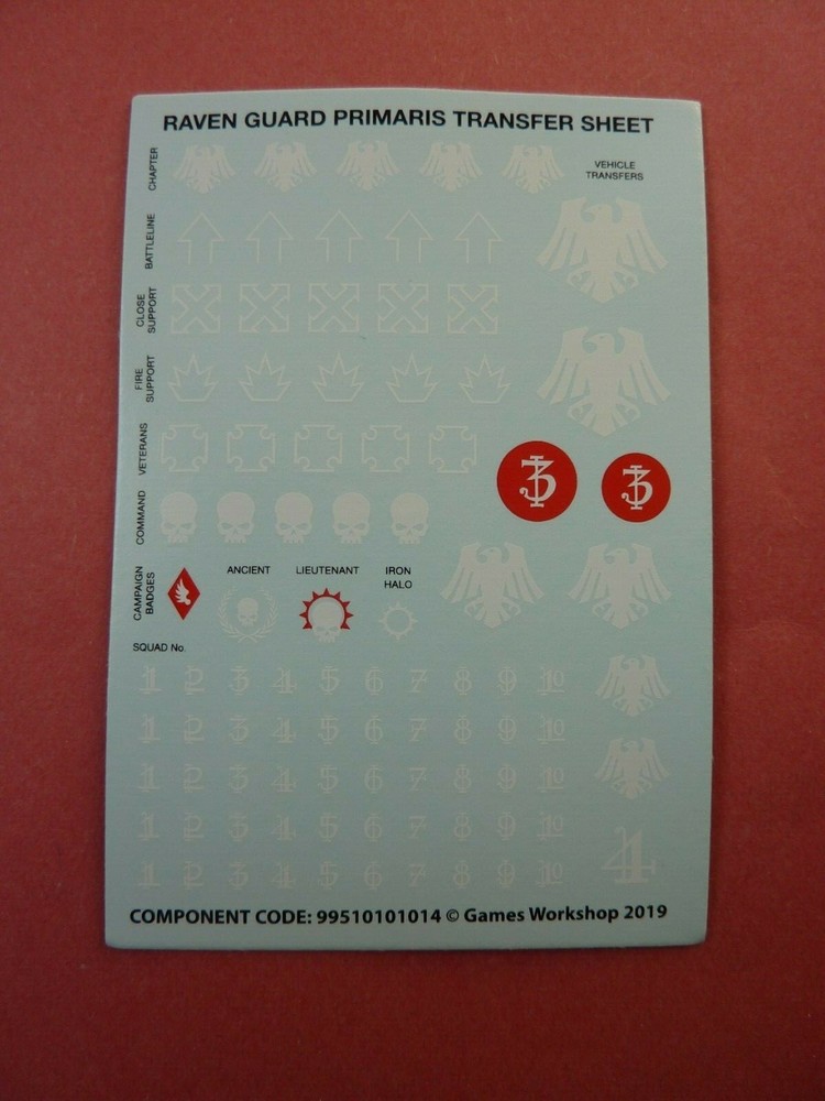 Space Marine PRIMARIS RAVEN GUARD UPGRADE TRANSFER SHEET Bits 40K