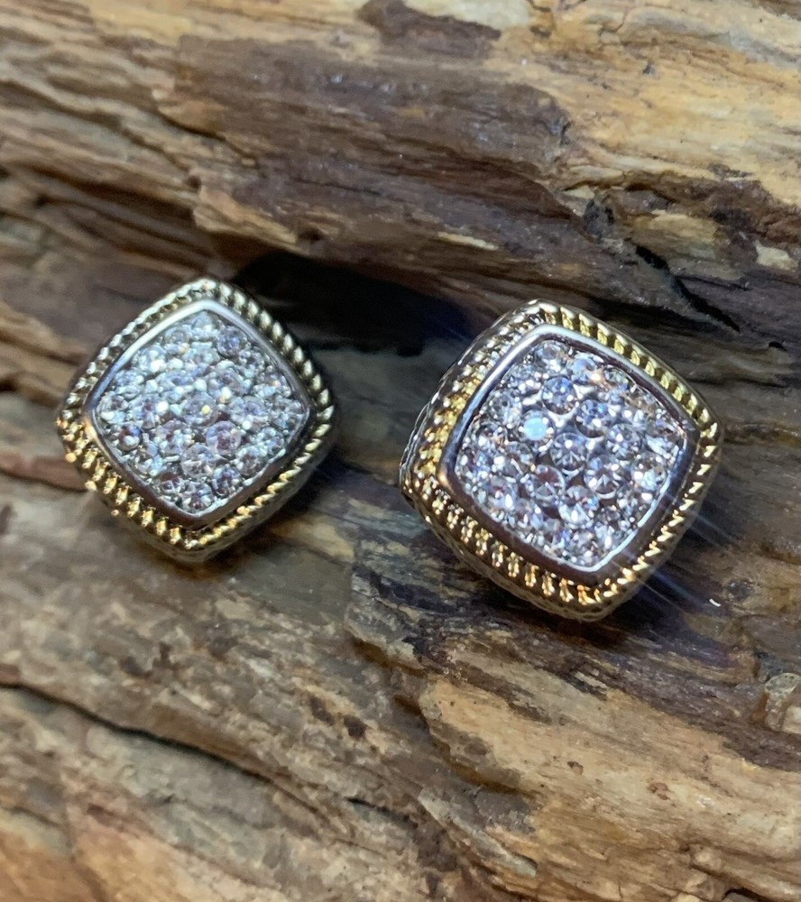 Balinese Silver Wheat Chain Gold Pave CZ Crystal Earrings Gold Silver Plated