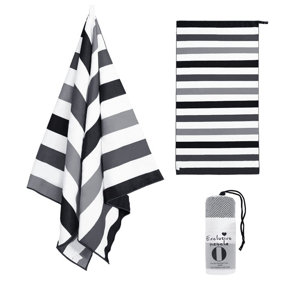 Oversized 35x70 Inch Quick Dry Black Microfiber Beach Towel