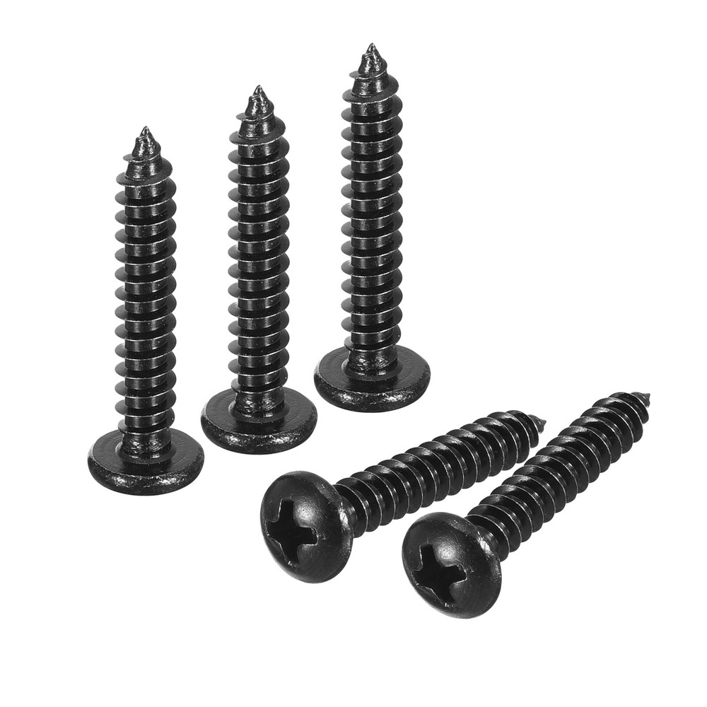 4mm x 25mm Phillips Pan Head Self-tapping Screw, 100pcs Round Head (Black)