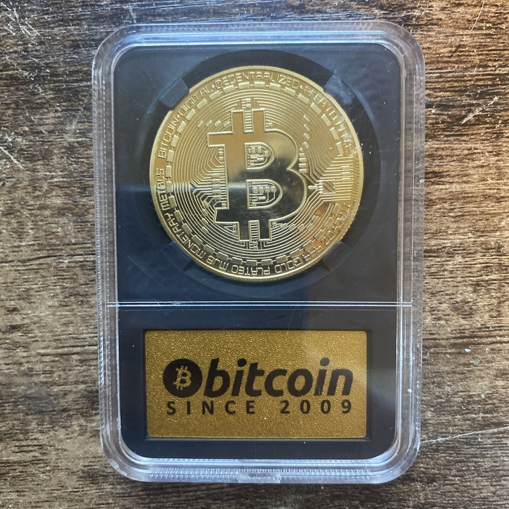 24K Gold Bitcoin Cryptocurrency Coin Collectible Plaque & Souvenir Gift Box-image