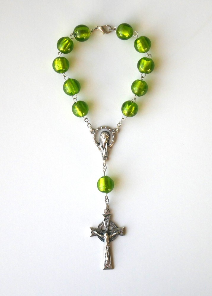 Big Green Beads Small Pocket or Car Rosary for Prayer
