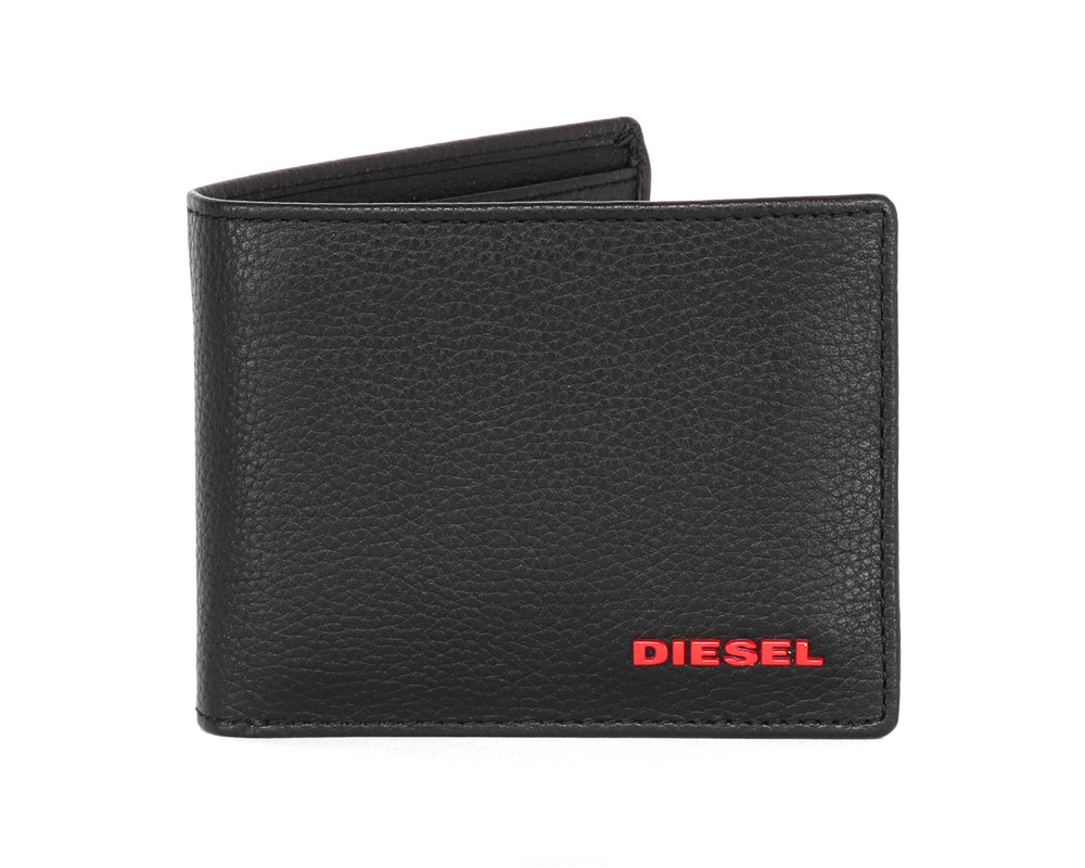 NWT DIESEL WALLET calfskin leather black grain luxury Italy logo