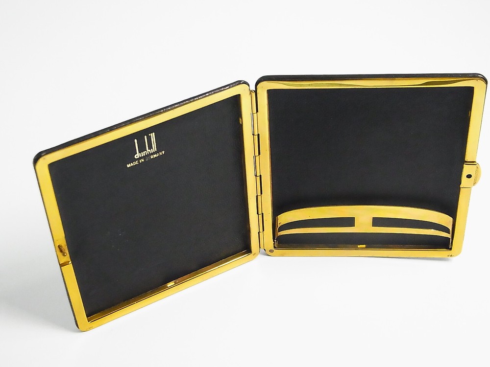 Auth Dunhill Made In Germany d Logo Cigarette Case Black Leather Gold Holder