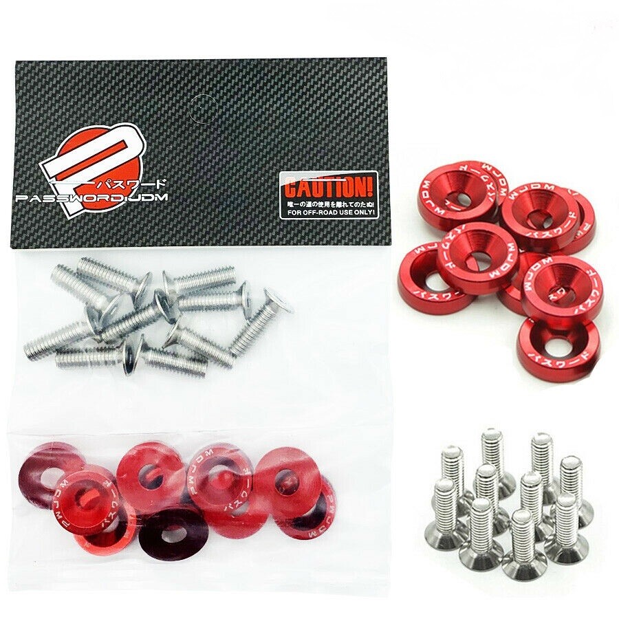 JDM Red Fender Washers 10-Piece Bumper Bolt Engine Dress Up Kit-image