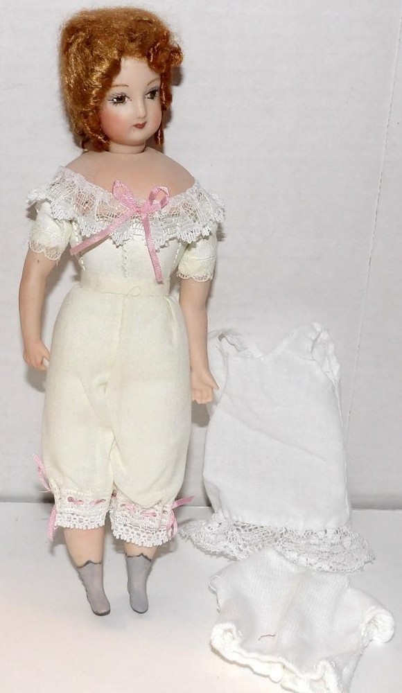 Miniature Dollhouse Porcelain Doll brown hand painted eyes 8