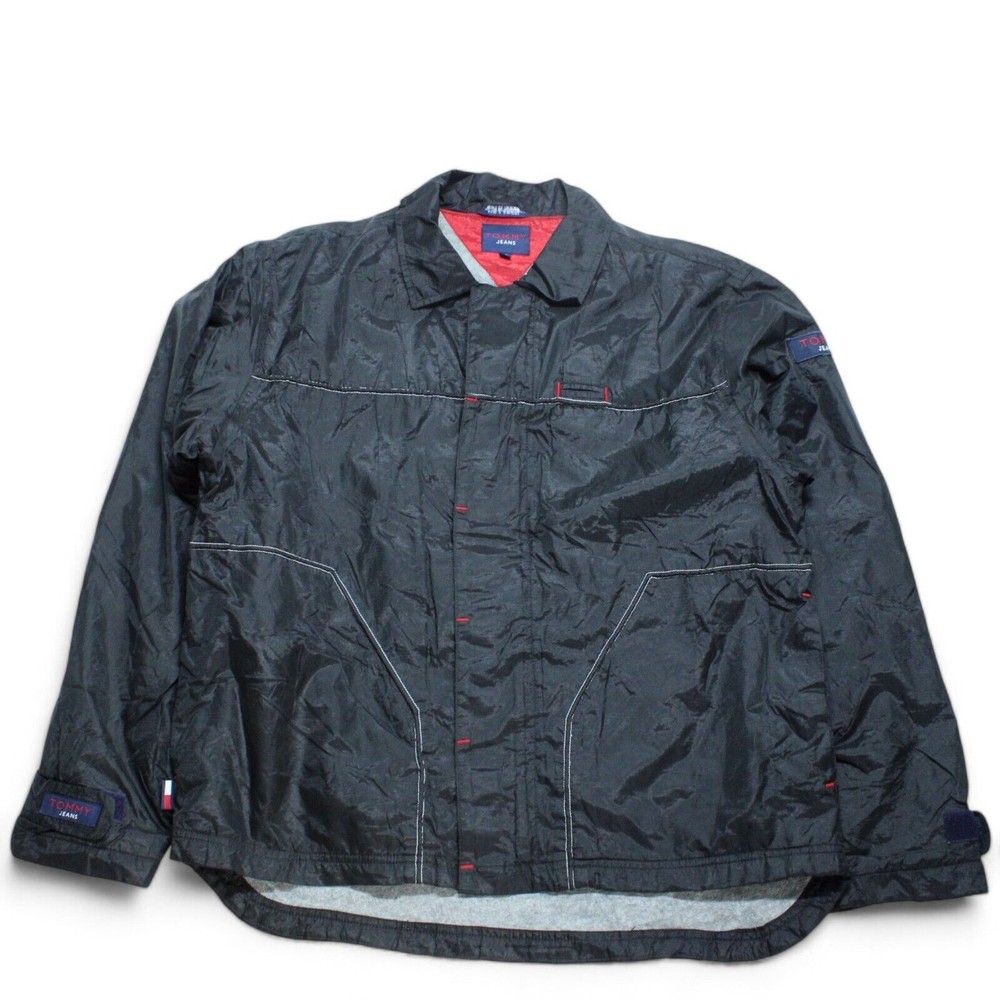 Tommy Hilfiger Mens Black Nylon Biker Jacket Medium Fleece Lined Zip Up