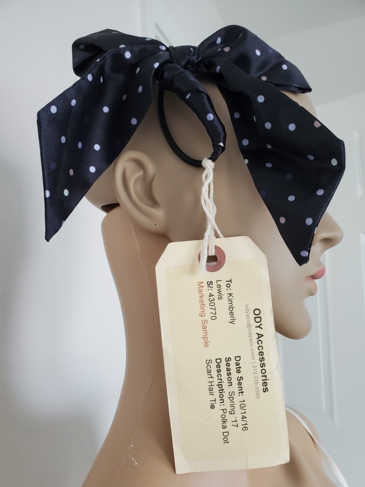 Black White Polkadot Scarf Hair Tie by Ody Accessories
