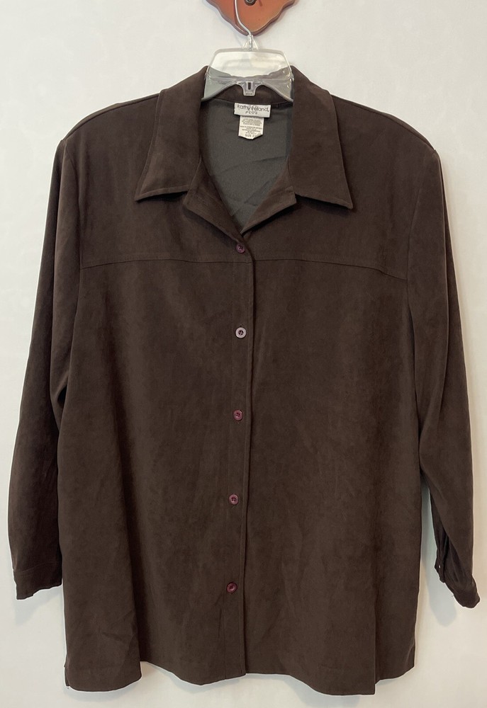Kathy Ireland Plus 2x Womens Brown Button-Up Collared Tunic Style Blouse! A6635