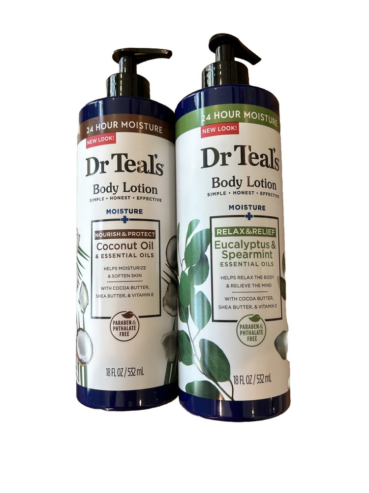 Dr Teal's Eucalyptus Lotion AND Dr Teals Coconut oil Body Lotion New 18 Oz