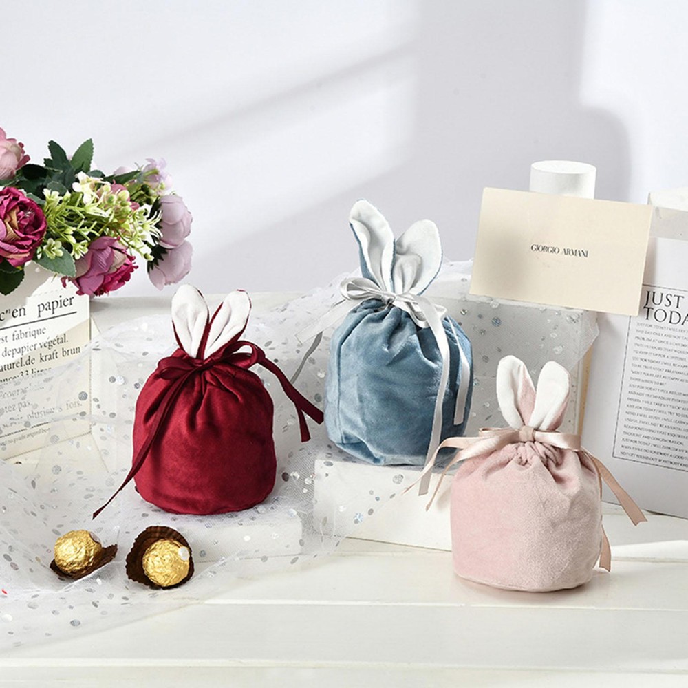 20PCS Ears Decoration Easter Rabbit Candy Bags Gift Packing Bag Easter Bunny Bag