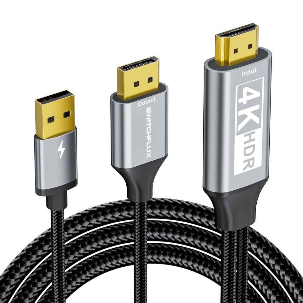 Active HDMI to DisplayPort Cable,（4K@60Hz,1080P@120Hz） 3FT Uni-Directional HD...
