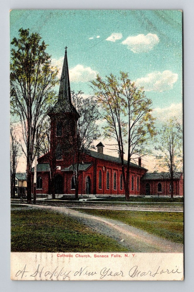 Seneca Falls NY-New York, Catholic Church, c1907 Vintage Souvenir Postcard