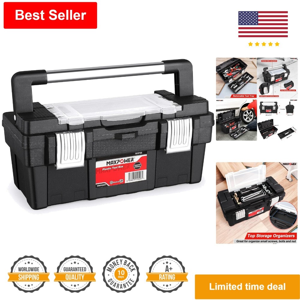 16-Inch Portable Tool Box with Removable Tray and Durable Stainless Steel Handle
