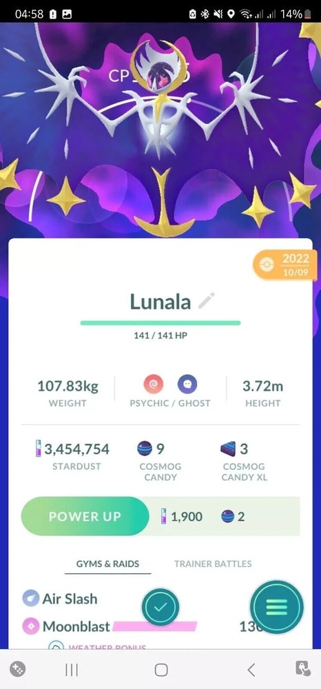 Pokemon Go Trade Lunala Cosmog Evolution for 20k Stardust