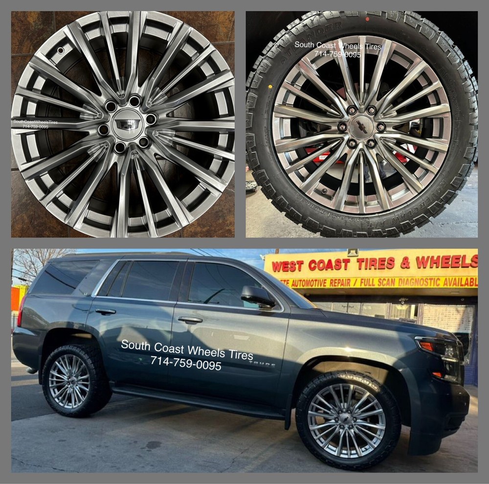 22” ESCALADE PLATINUM V FR205 GUNMETAL WHEELS GMC Chevy AT All Terrain Tires