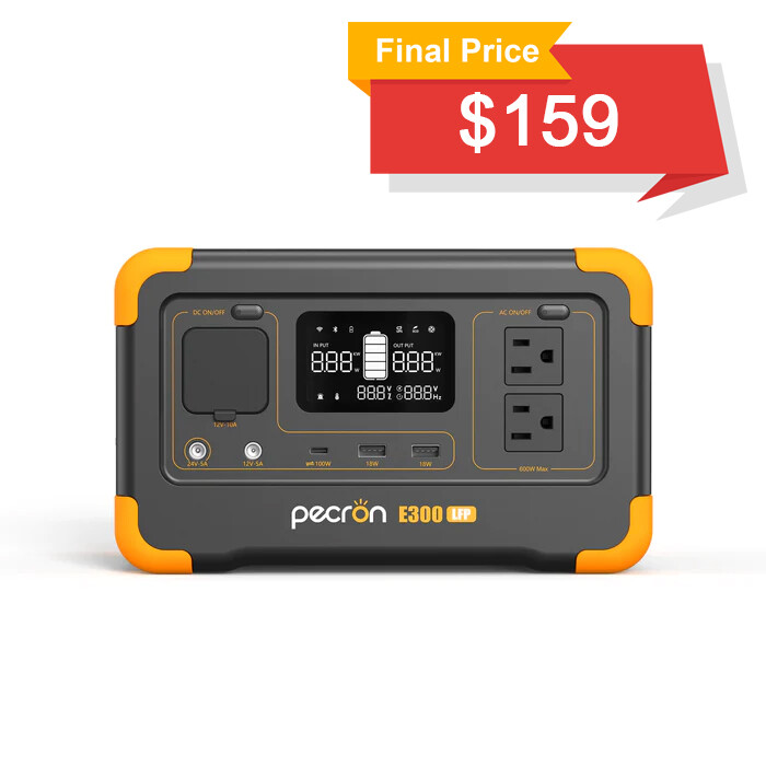 pecron Portable Power Station E300LFP 288Wh Solar Generator 2X600W AC Outlets