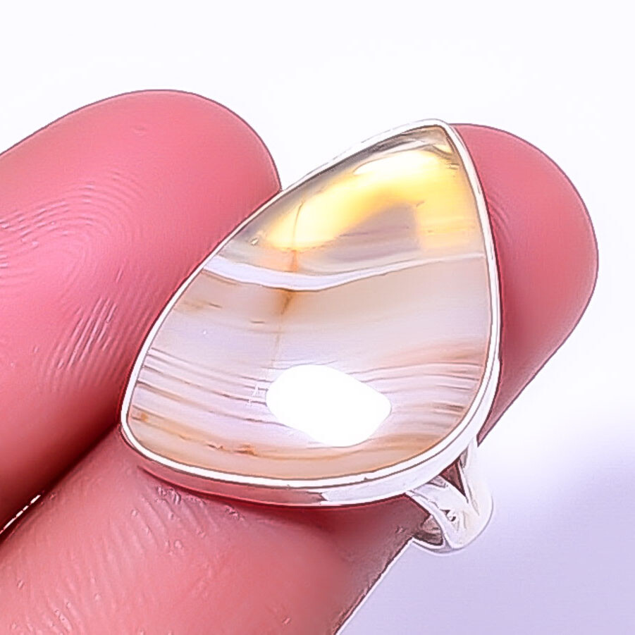 Red Banded Agate Handmade Gemstone 925 Sterling Silver Jewelry Ring s.8 A366