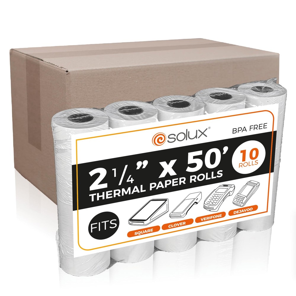 2 1/4 x 50 Thermal Paper Roll Compatible with Square Terminal, Clover Flex, Dejavoo Z8 Z9...