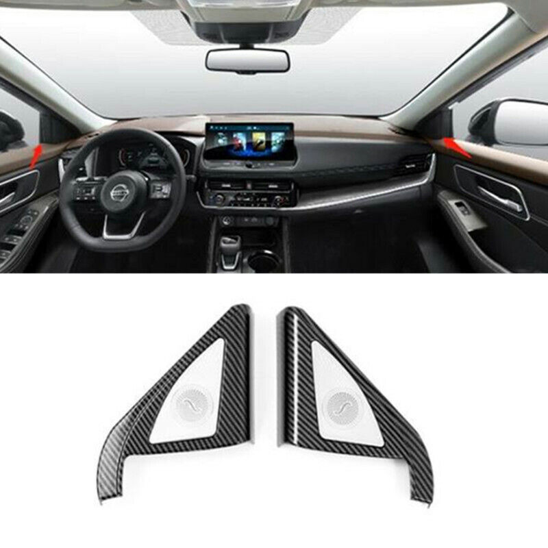 Carbon Fiber Front Window Speaker Triangle Cover Trim For 2021-2023 Nissan Rogue