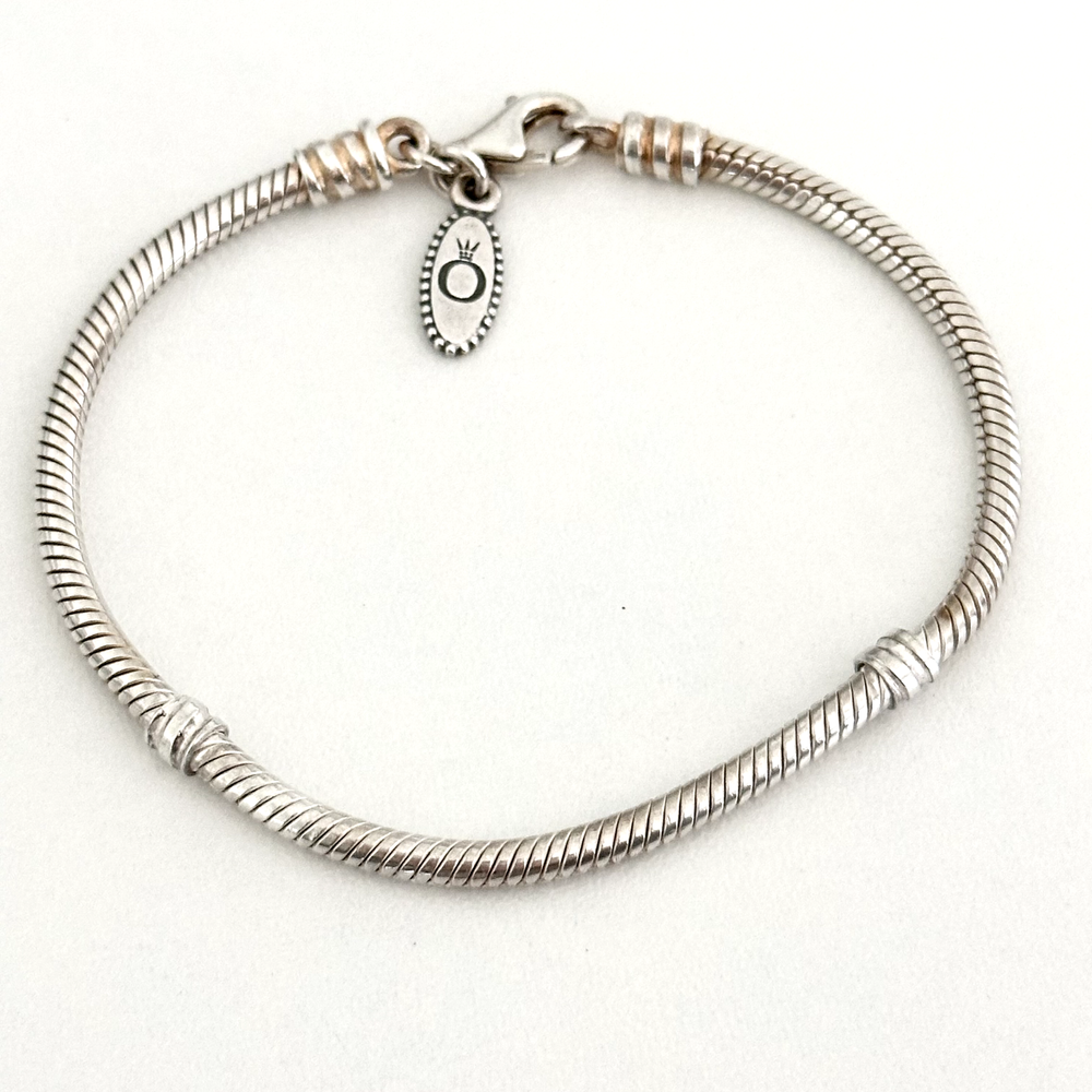 Pandora 925 Sterling Silver Vintage Retired Snake Chain Logo Bracelet 7