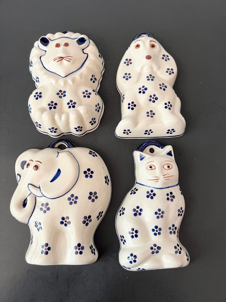 Signed Boleslawiec 4 Set Polish Pottery Wall Hanging  Poland Floral Dot Flower