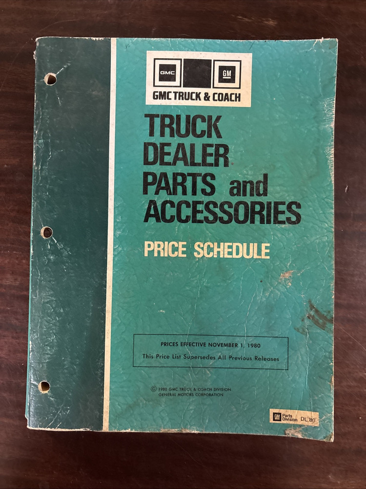 GMC Truck Dealer Parts And Accessories Price Schedule