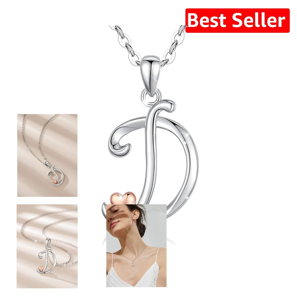 Sterling Silver Initial Necklace with Rose Gold Heart - Personalized Gift Ready-image