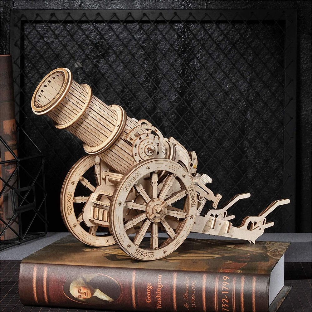 ROKR 3D Wooden Puzzle Medieval Cannon Wheeled DIY Building Model Kits Kid Gifts