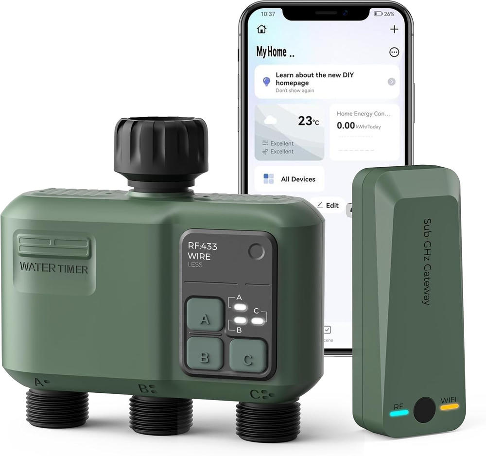 Wifi Sprinkler Timer 3 Zone, Water Timer for Garden Hose via APP 492Ft, Smart Ir