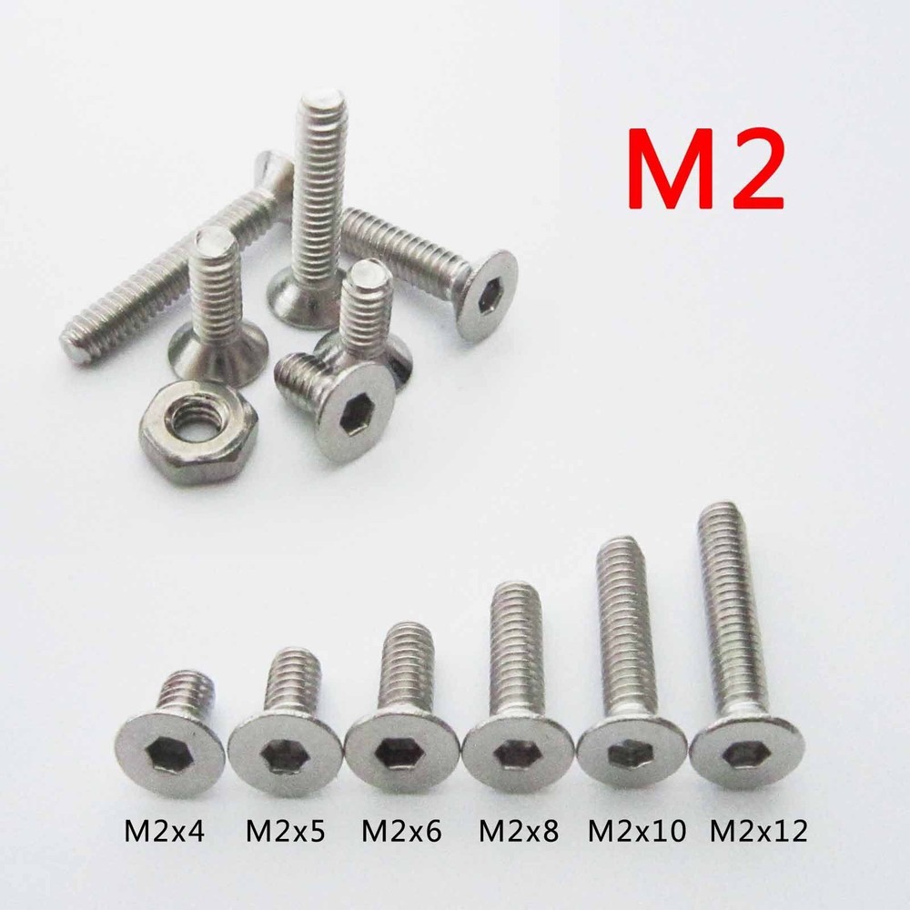 25/100 Stainless Steel Metric M2 Flat Countersunk Head Hex Socket Screw Cap Bolt