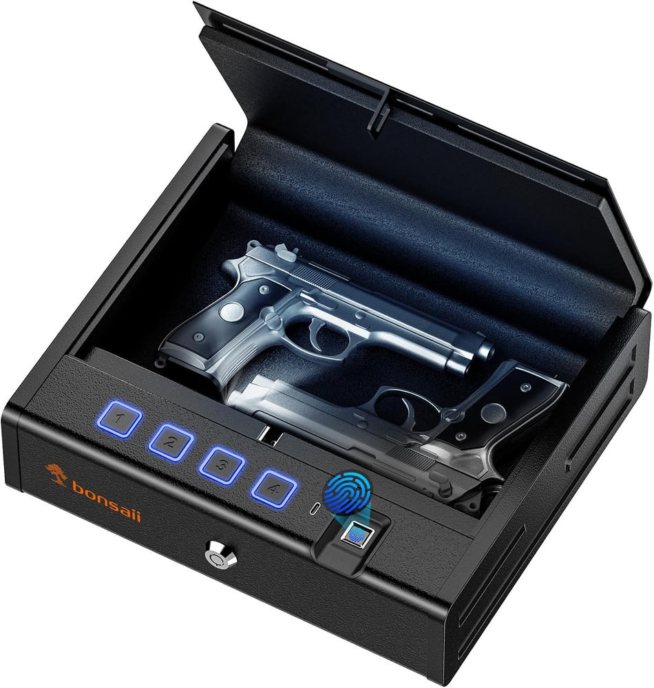 Biometric Gun Safe - Fingerprint, Type-C Port 3-Way Quick Access Nightstand Safe-image