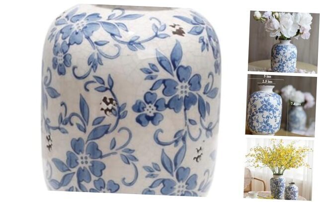 Blue and White Ceramic Flower Vase, French Decor, for Living Spaces, Small