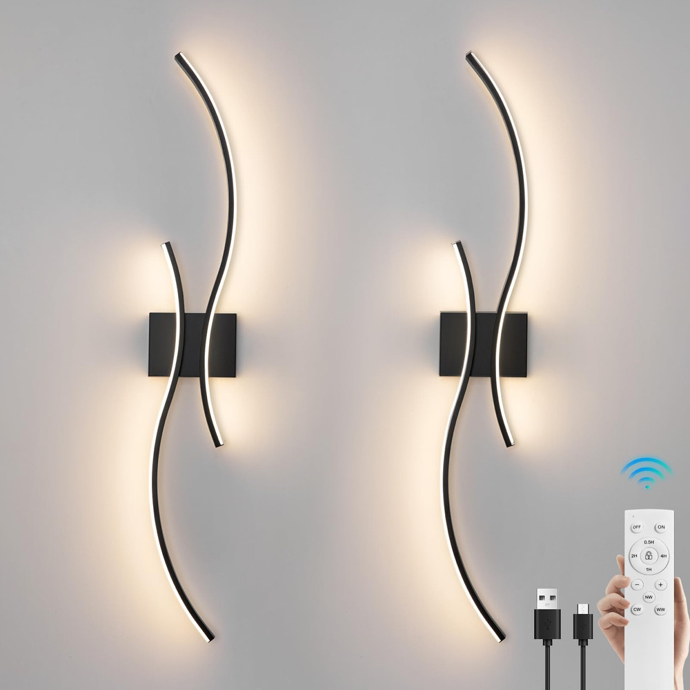 Battery Operated Wall Sconces Set of 2，Rechargeable Dimmable Battery Operated...