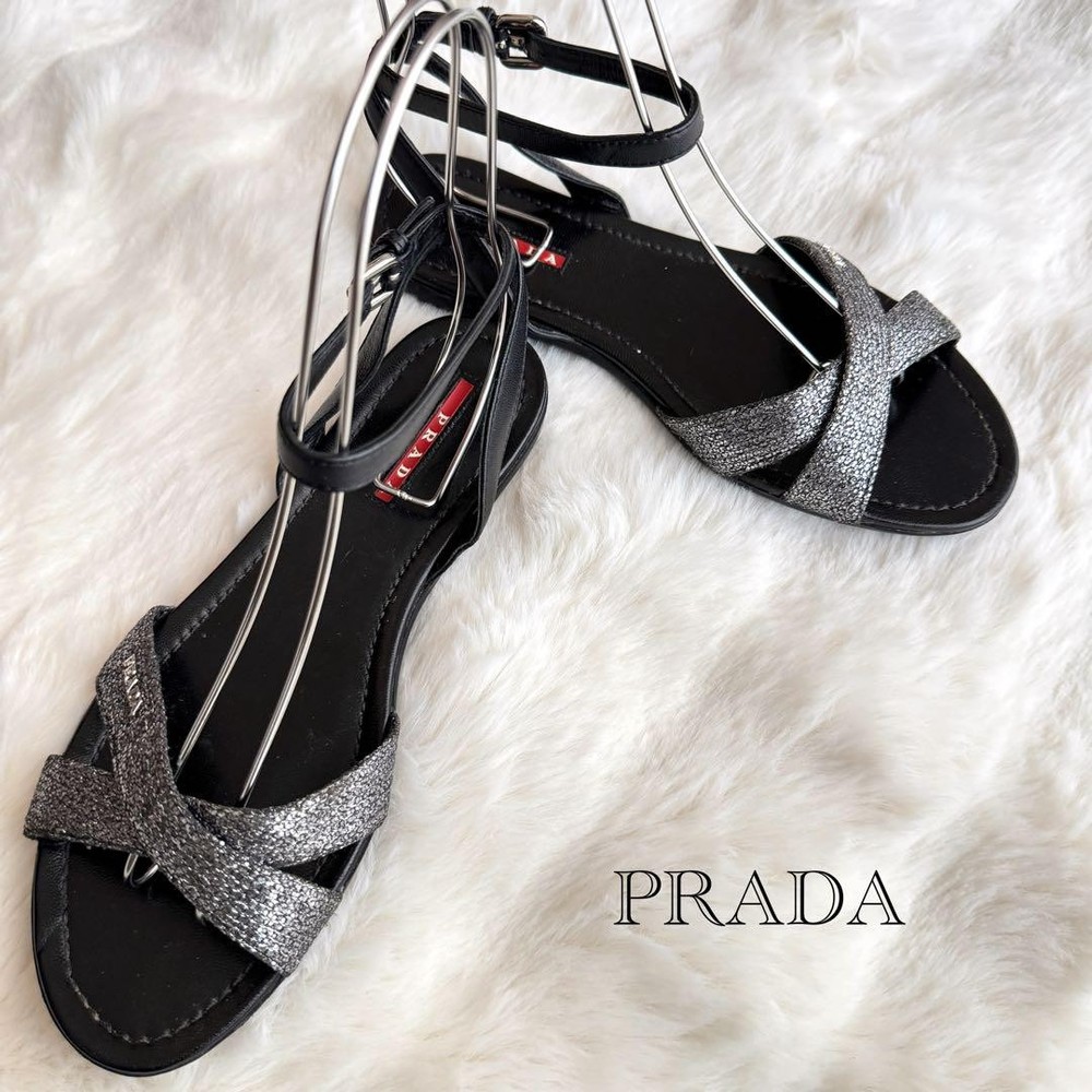 Prada Silver Logo Strap Sandals Womens Size US 6.0 24cm Authentic Preowned