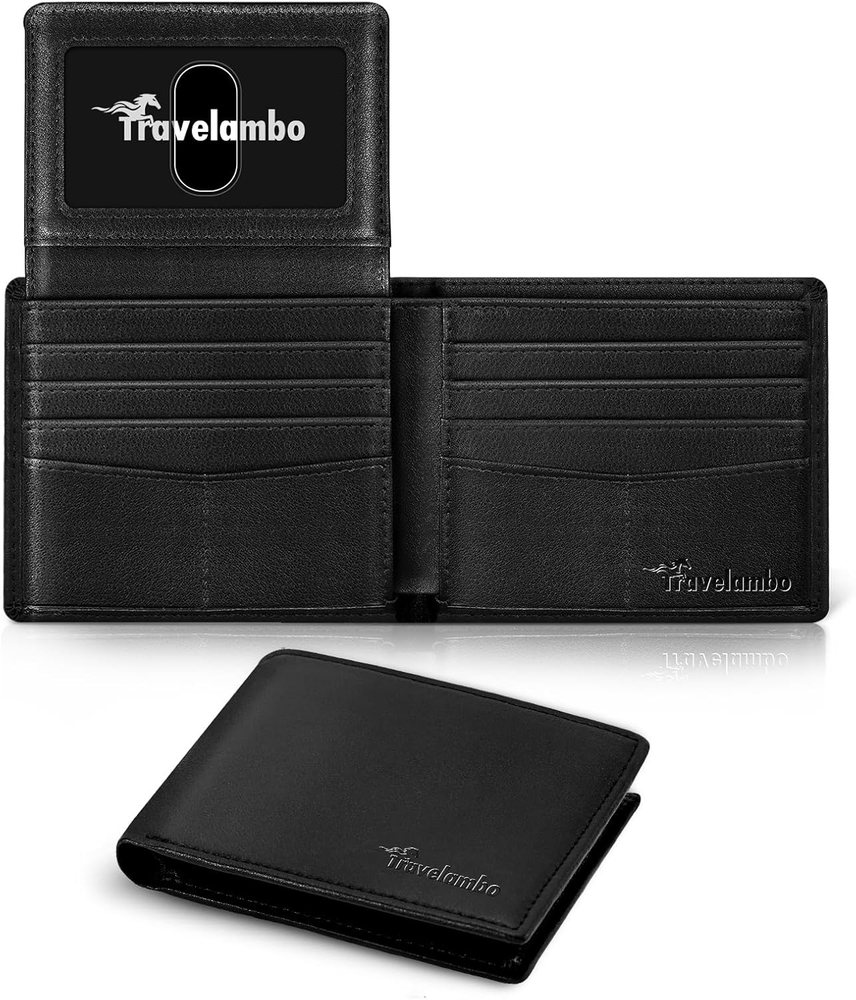 Slim RFID-Blocking Leather Bifold Wallet with 10 Card Slots for Men