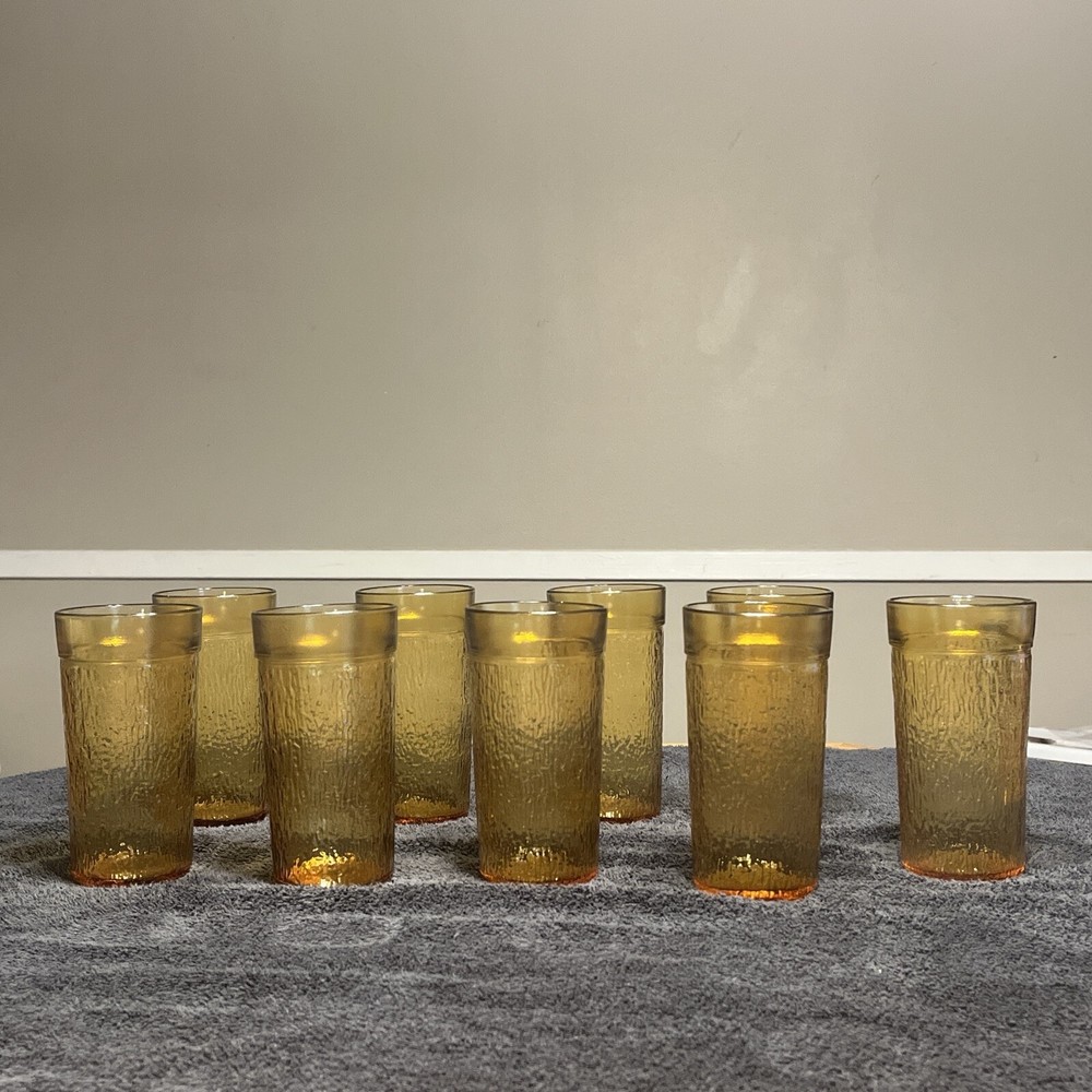 Vintage Kerr 6 Inch Tree Bark Textured Glassware Set of 9