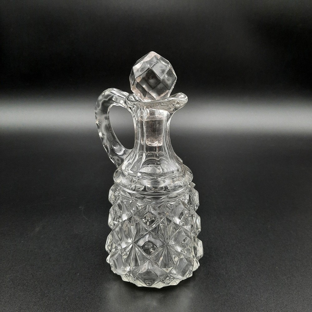 Vintage Manganese Glass Cruet with Diamond Cut Stopper
