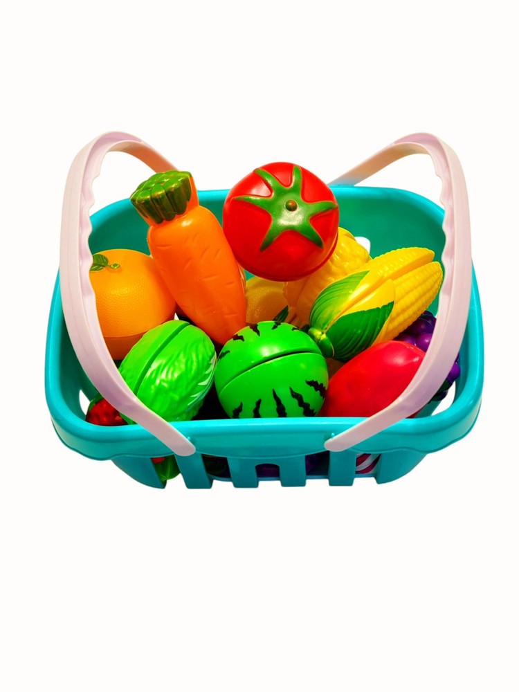 Educational Toy Food Set with Basket – Colorful Fruits and Veggies for Kids