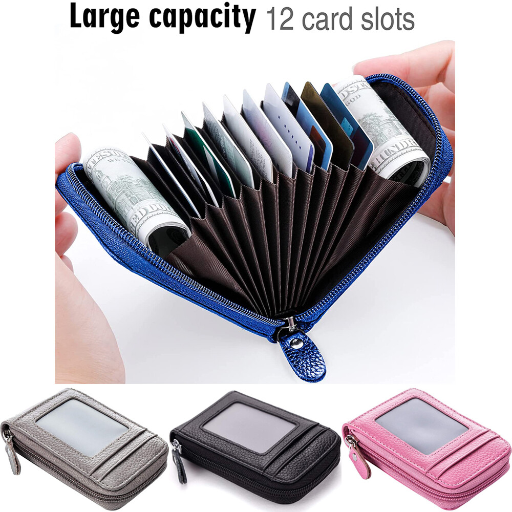 RFID Blocking Leather Zipper Card Case with ID Window - Perfect XMAS Gift-image